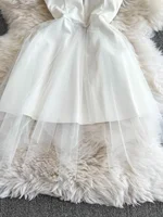 Foamlina white Princess Dress Women's Spring Autumn 2025 New Waist Tight Backless Black Mesh Splicing Tube Top Tutu Dress - Image 4