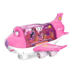 Children's Rotating Airplane Toy with LED Lights and Sound (Pink)