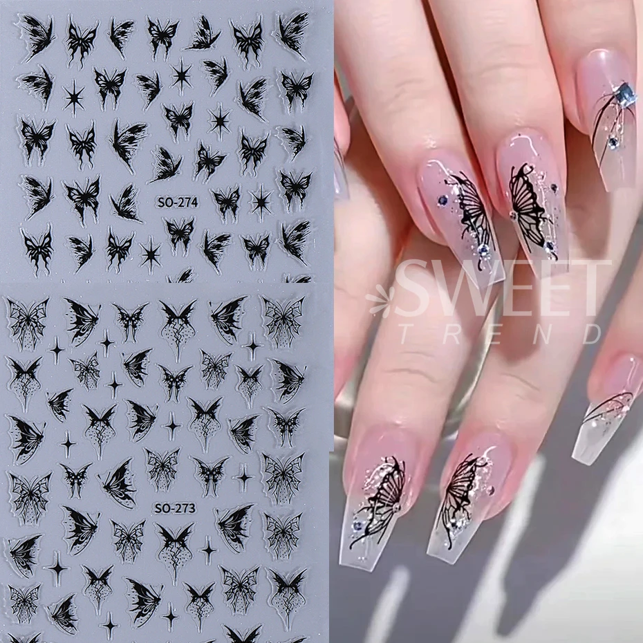12pcs 3D Holographic Butterfly Nail Art Stickers Butterfly Self-Adhesive Spring Summer Nail Slider Decal Y2K Manicure Decoration