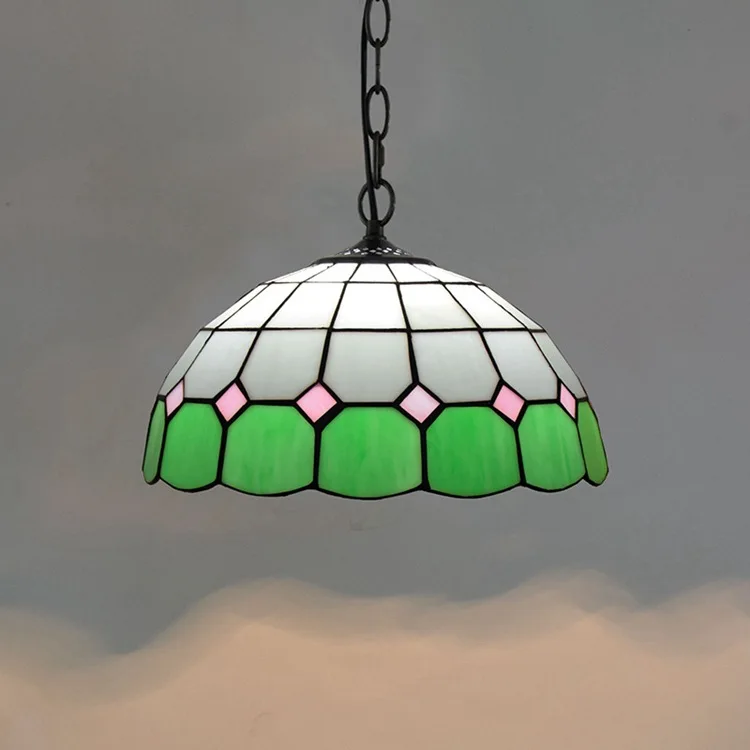 

Modern Mediterranean Home Decoration Stained Glass Chandelier Tiffany 12-inch Artistic Green Glass Chandelier
