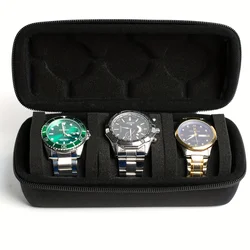 Durable Hardshell Watch Travel Case with Soft Foam Pillow and Handle for Secure Storage - Set of 3 (Black)