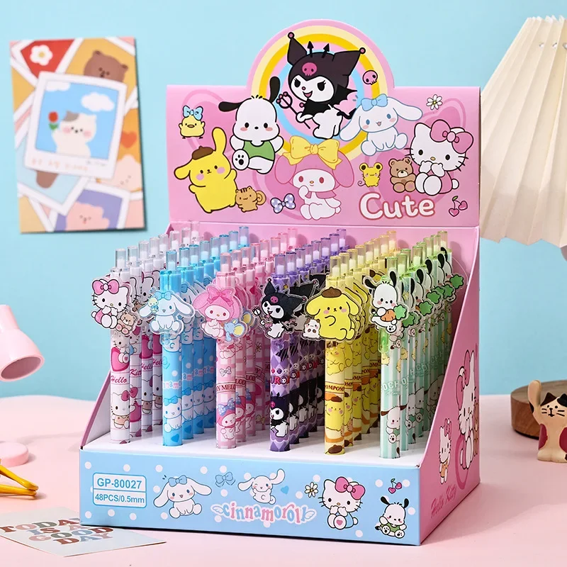 thumbnail image 1 of Sanrio 24/48 Uds bolígrafos de Gel Kawaii Hello Kitty Cinnamoroll parche acrílico bolígrafo de prensa útiles escolares para niños papelería 0,5 negro, 1 of 4