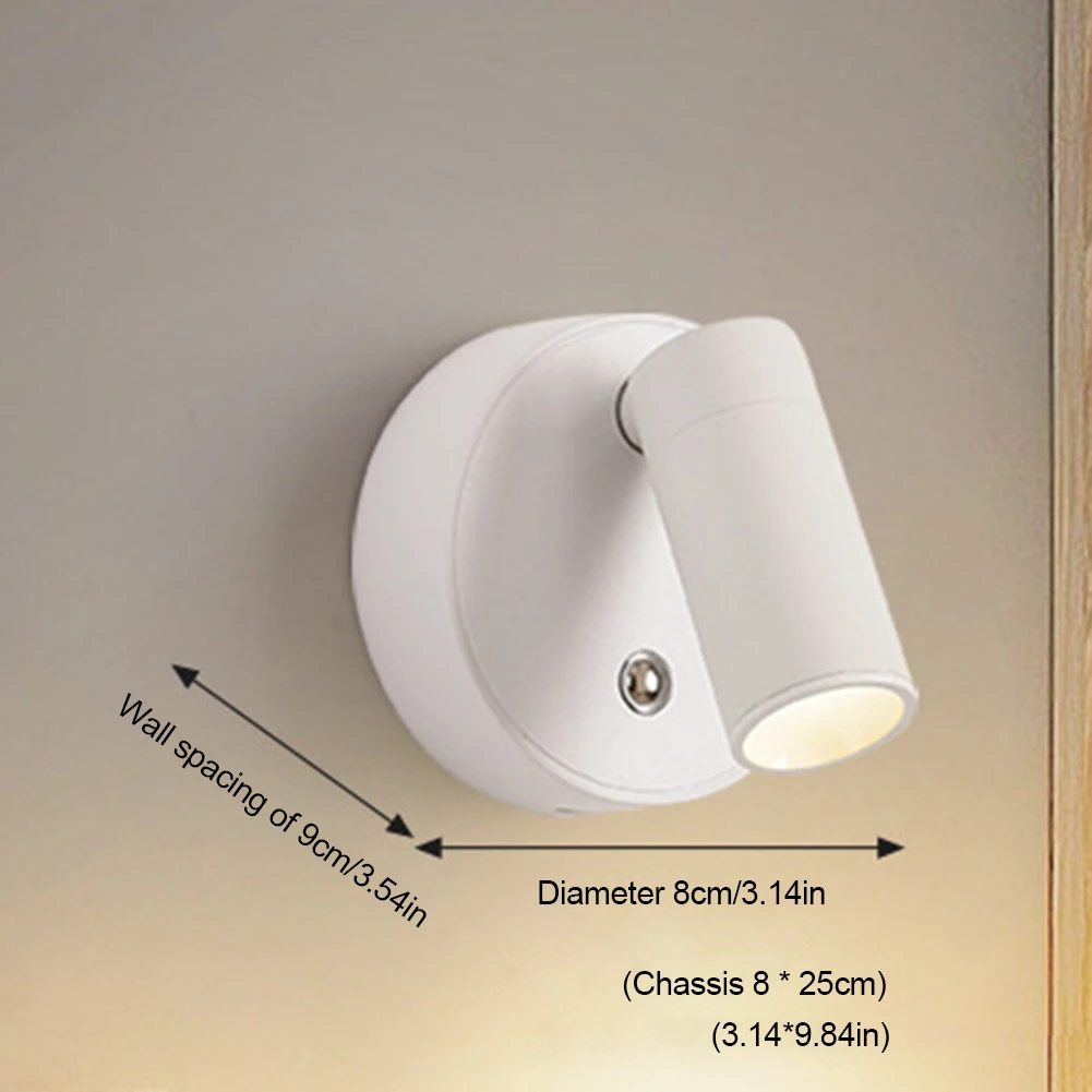 USB 충전식 조절식 벽 조명, 북유럽 고정장치 COB 3W, 침실 거실용 모던 LED 벽 조명, 1800mAh