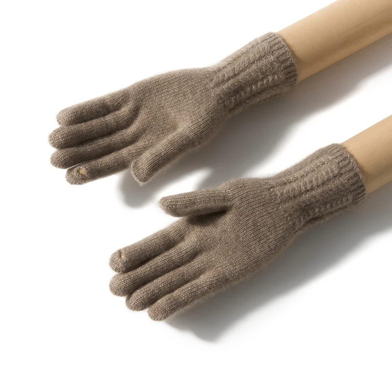 100% Premium Cashmere Gloves Cable Knit Cuff Lady Touchscreen Finger Hole Winter Women Warm Soft Luxurious Texture Gloves Female