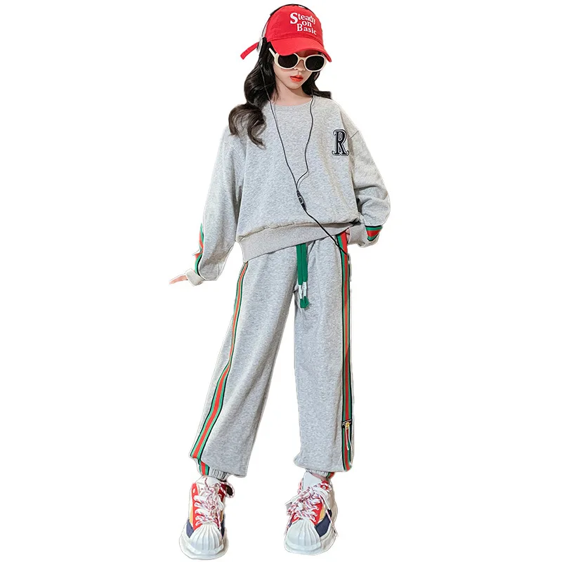 

Spring Fashion Sportswear for Girls Sets Casual Letter Crewneck Sweatshirt + Side Striped Pant 2pcs Streetwear Costumes 4-14 Yrs