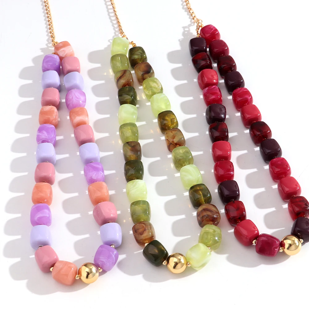 Boho Bunte Acryl Geometrische Quadratische Perlen Halskette Mode Harz Geometrie Perlenkette 2026 Neue Schmuckgeschenke