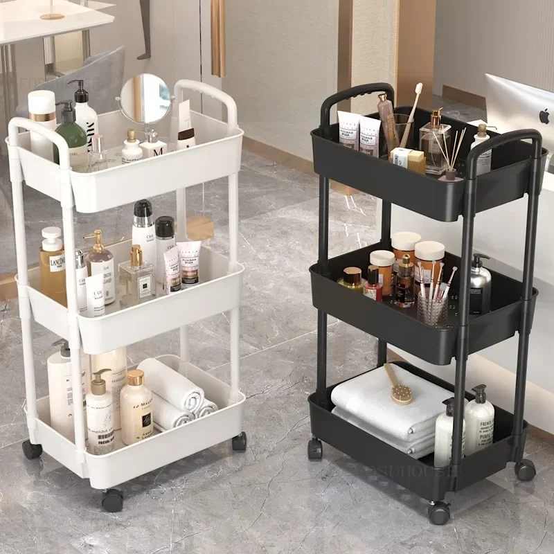 Simple IronTrolley for Beauty Salon Auxiliary Cart with Wheels Pulley Armrests Movable Simple Creative Hand Cart for Barber Shop