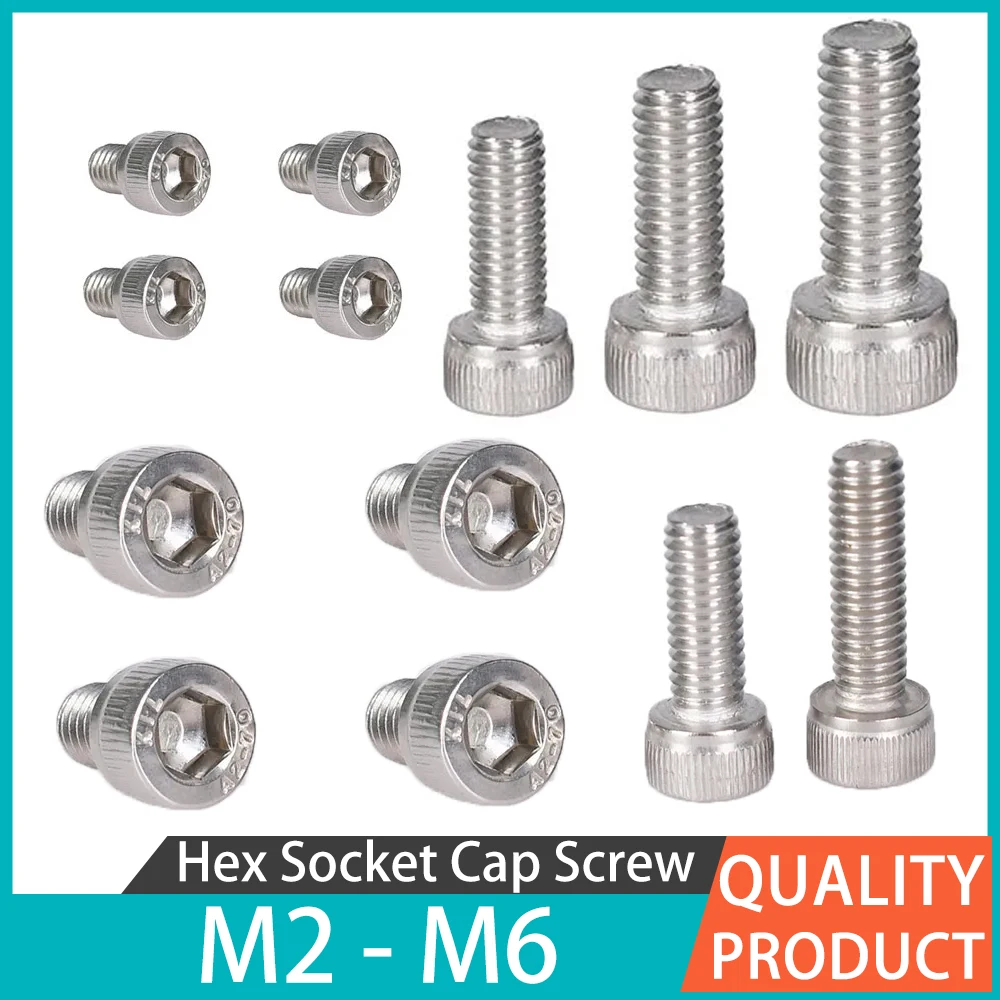 

304 Stainless Steel Allen Bolts Threaded Hexagon Screw Metalworking 6mm-40mm DIN912 M2 M3 M4 M5 M6 Hex Socket Cap Head Screws