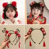 Tassel Children Wig Headband Braid Hair Tang Suit Hair Hoop Chinese New Year Headwear Flower Baby Headwear Red Bow Hairband 1