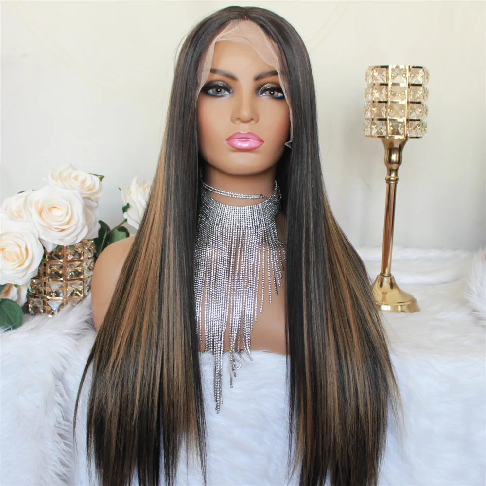 Synthetic Highlight Wigs Lace Front Wigs 13X4X1 T Part Frontal Lace Heat Resistant Fiber Wig for Black Woman P27 Long Wavy Hair Synthetic Highlight Wigs Lace Front Wigs 13X4X1 T Part Frontal Lace Heat Resistant Fiber Wig for Black Woman P27 Long Wavy Hair