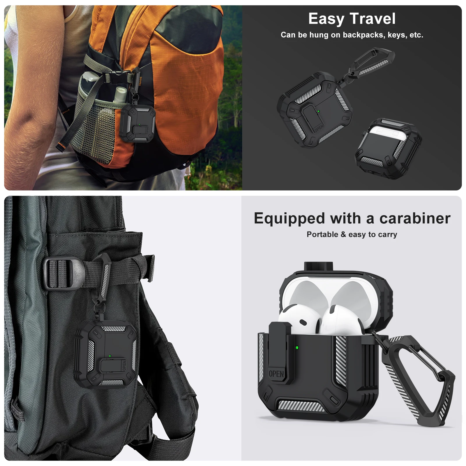 Enhanced Security Lock Case with Hook - 360° Protective Shell for Wireless Earbud Cases