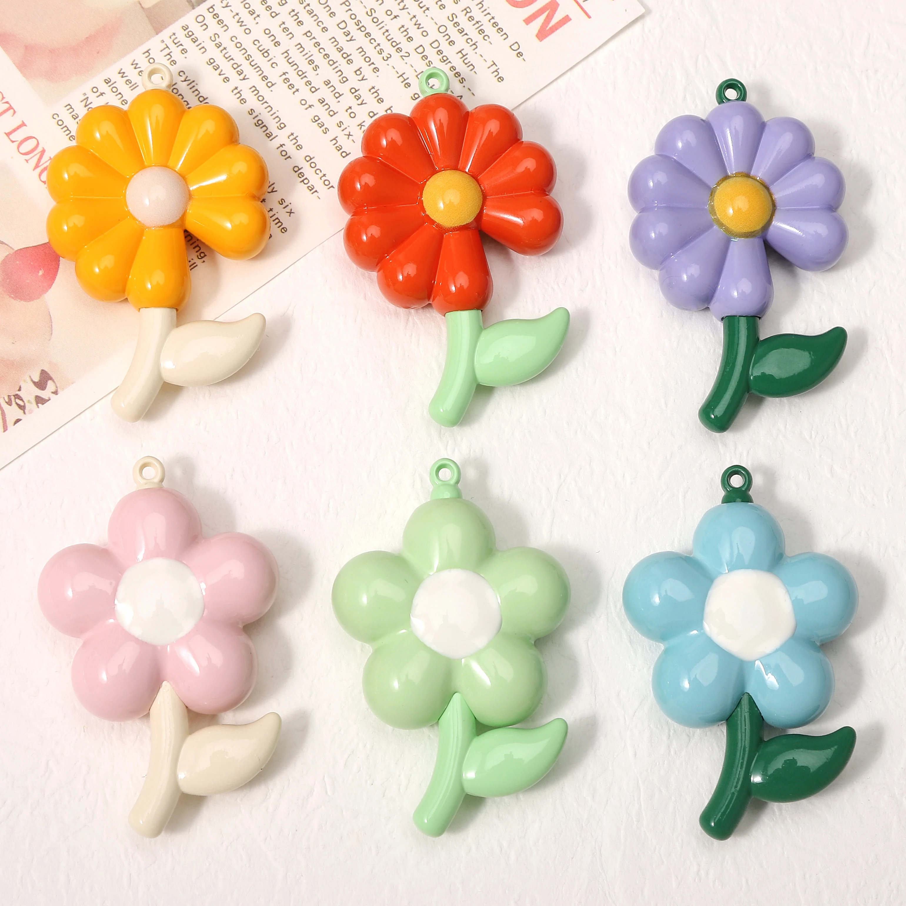 1pc 33.5x32mm 5mm 구멍 아크릴 도파민 꽃 구슬 DIY 쥬얼리 만들기 용품 키 체인 참 액세서리 발견품 공예품