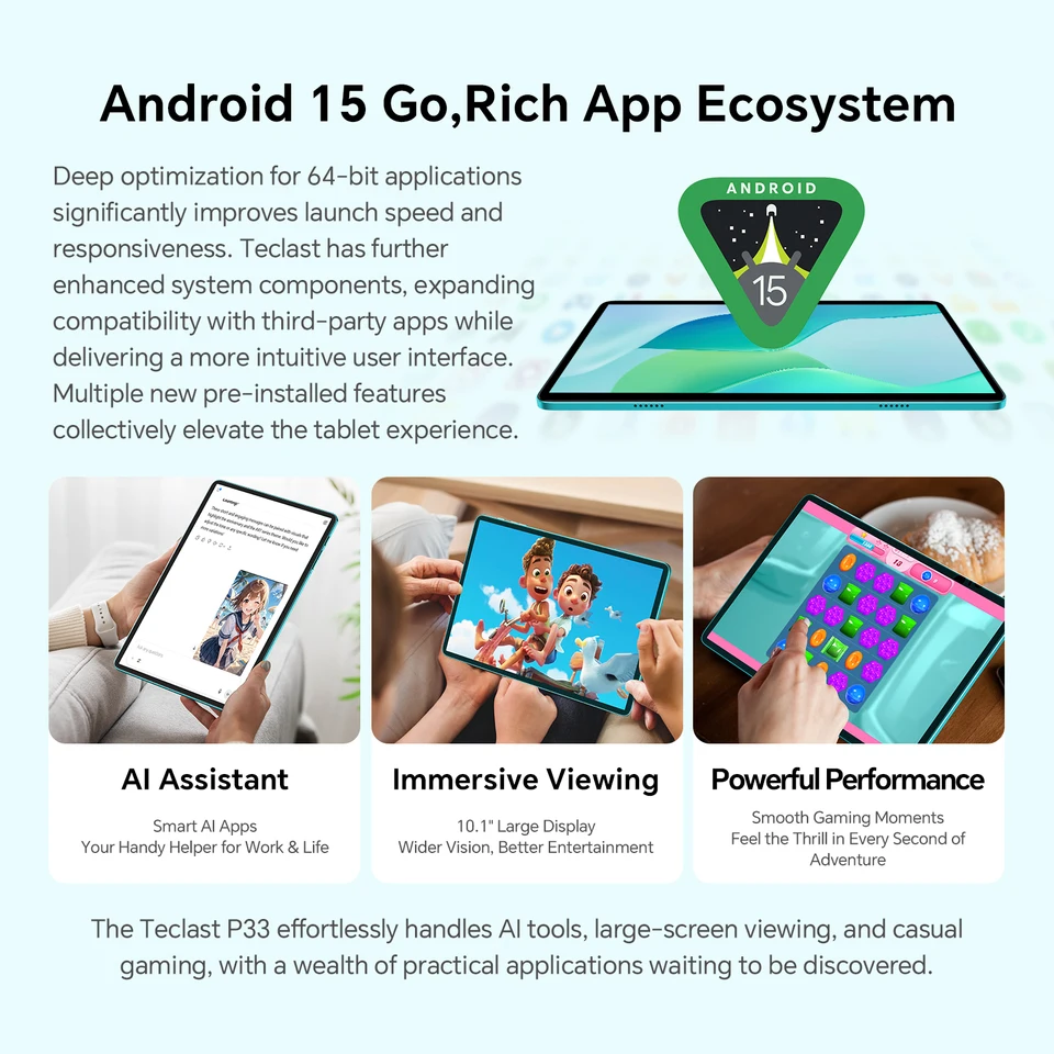 2026 Teclast P33 Android 15 Tablet, 10.1 Inch 1280X800, Max. 9Gb