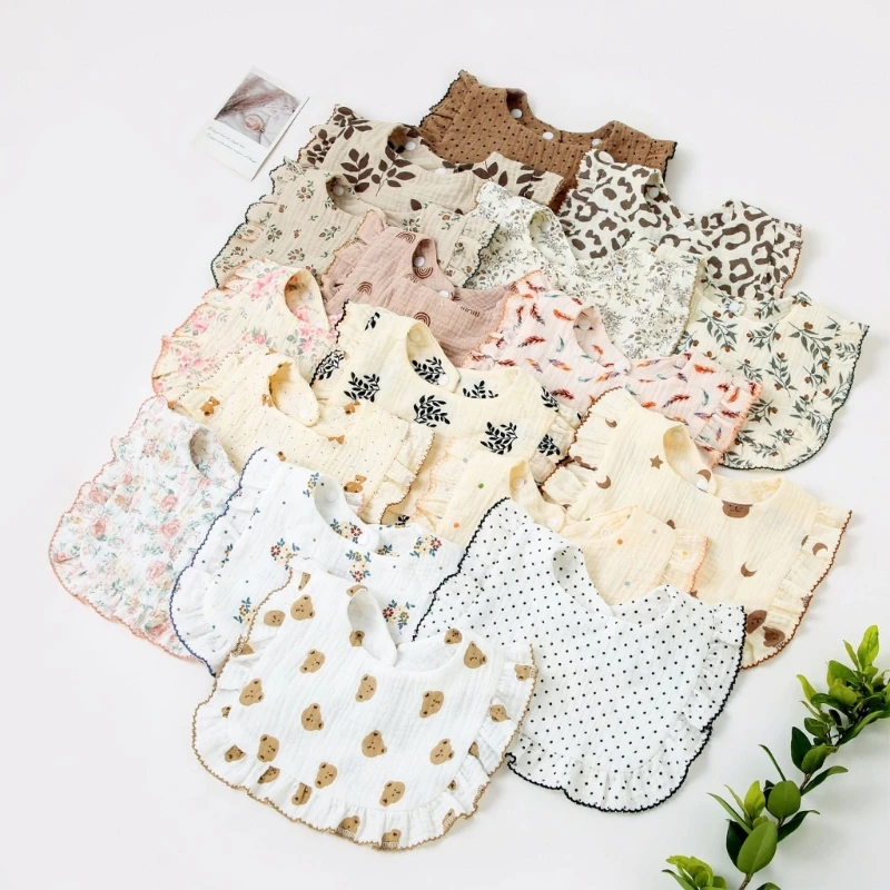 Stylish Baby Feeding Bib Drooling Bibs Infant Ruffle Floral Print Saliva Towel Cotton Gauzes Burp Cloth for DropShipping ins korean baby bib princess style sweet fake collar cotton bib floral print soliva towel spit cloths children products