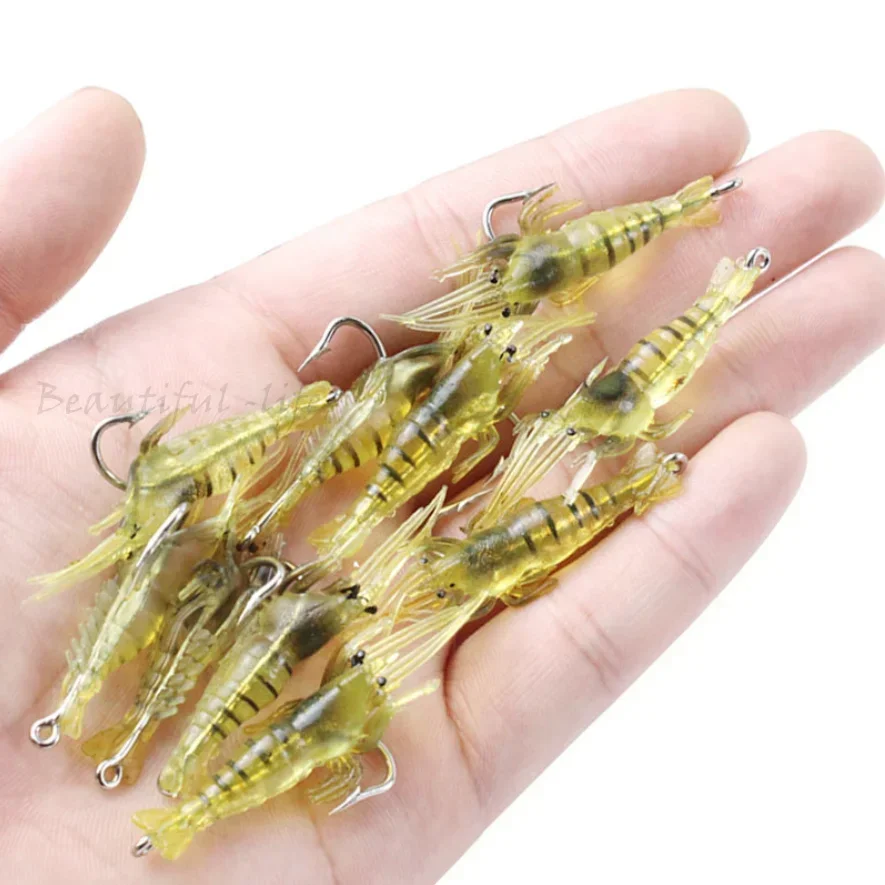 6 Esche Da Pesca Artificiali In Silicone A Forma Di Gamberetto, Luminose E Morbide, Multicolori, 8 Cm