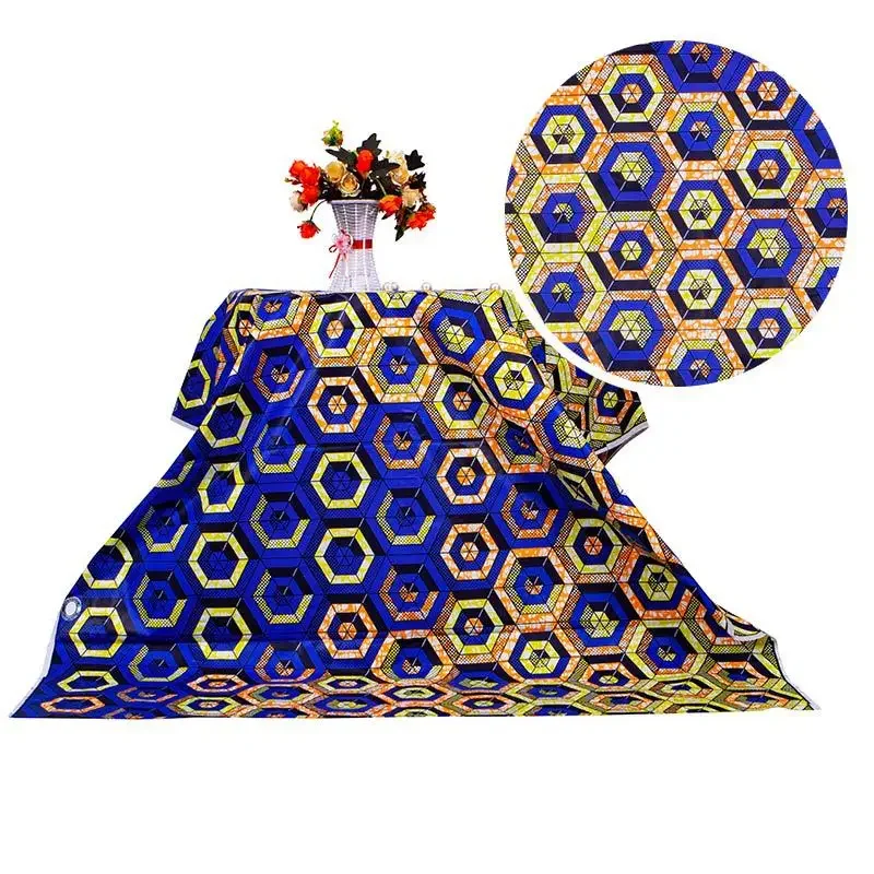 6 Yards/lot African Fabric Blue Pattern Polyester Material for Handwoking Sewing Women Dress Cloth Ankara Wax Fabrics