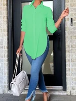 Casual Simple Mid Length Long Sleeve Women Autumn Blouses Fashion Shirt Elegant Asymmetrical Tops Tunic Solid Elegant Shirt - Image 3