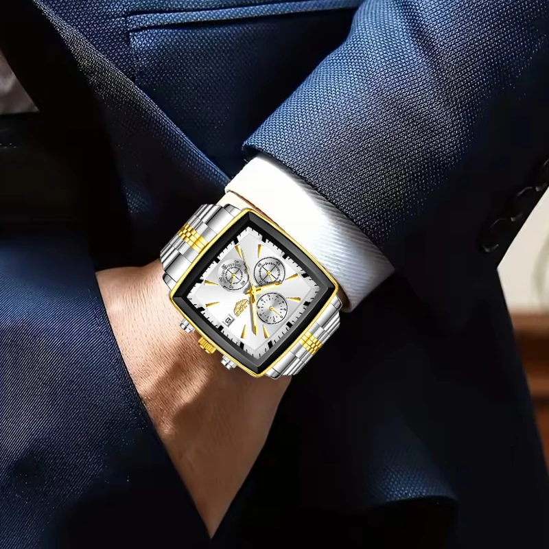 LIGE New Men's Quartz Watch Fashion Business Watch Men Square Stainless Steel Waterproof Luminous Chronograph Relogio Masculino