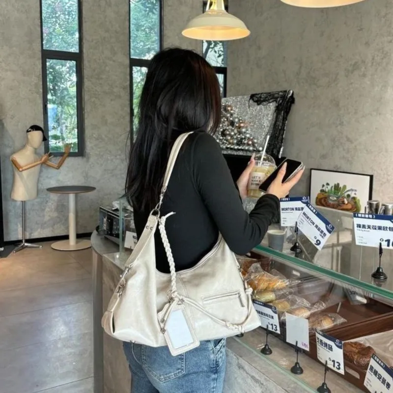 JIAERDI Korean Style Retro Woven Tote Bag Women Leather Textured Large Capacity Underarm Bag Ladies Fashion Commute Shoulder Bag
