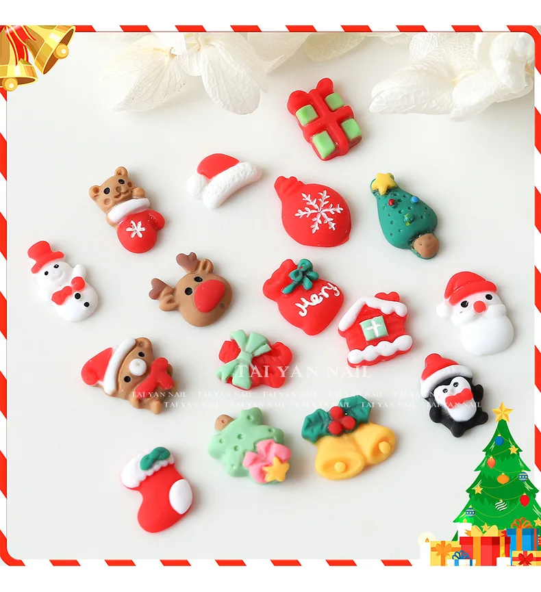 

5PCS Cute Kawaii Christmas Series Nail Art Charms Bracelets Earrings Jewelry Nails Decorations Tree Hat Making Pendant Suppliers