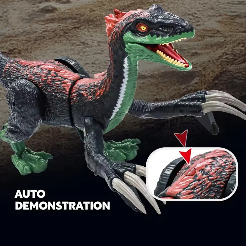 Remote Control Dinosaur Toys 5 Channels Electronic RC Dinosaur Velociraptor Spray LED Light