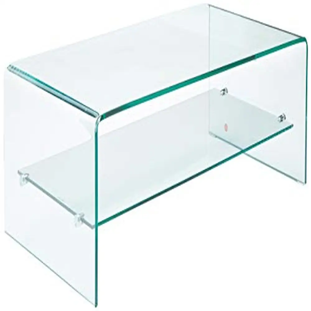

Glass Aluminum Coffee Table with Shelf Modern Design Rectangular Transparent Shelf Storage Easy Assembly 21.65"D x 43.25"W x
