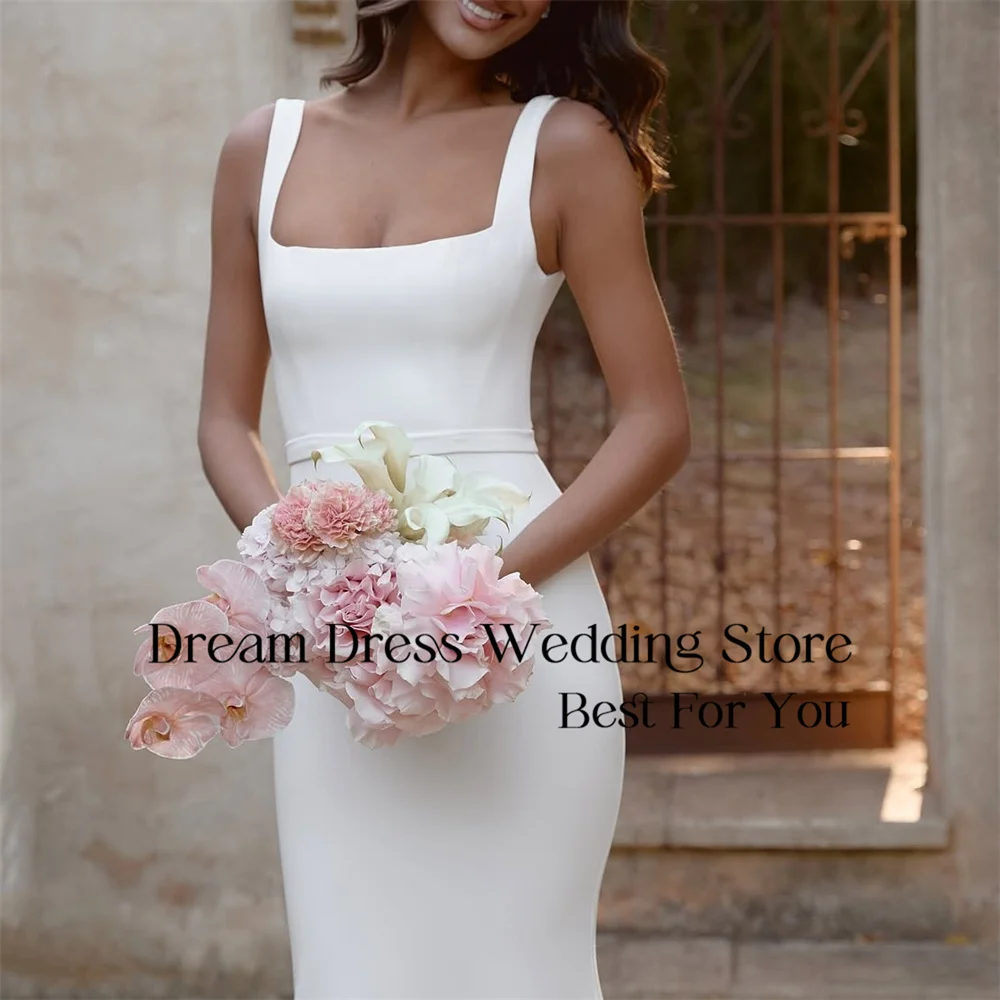 Classic Mermaid Wedding Dresses 2026 Square Collar Spaghetti Straps Open Back Buttons Bridal Gowns Vestidos De Novia Customized