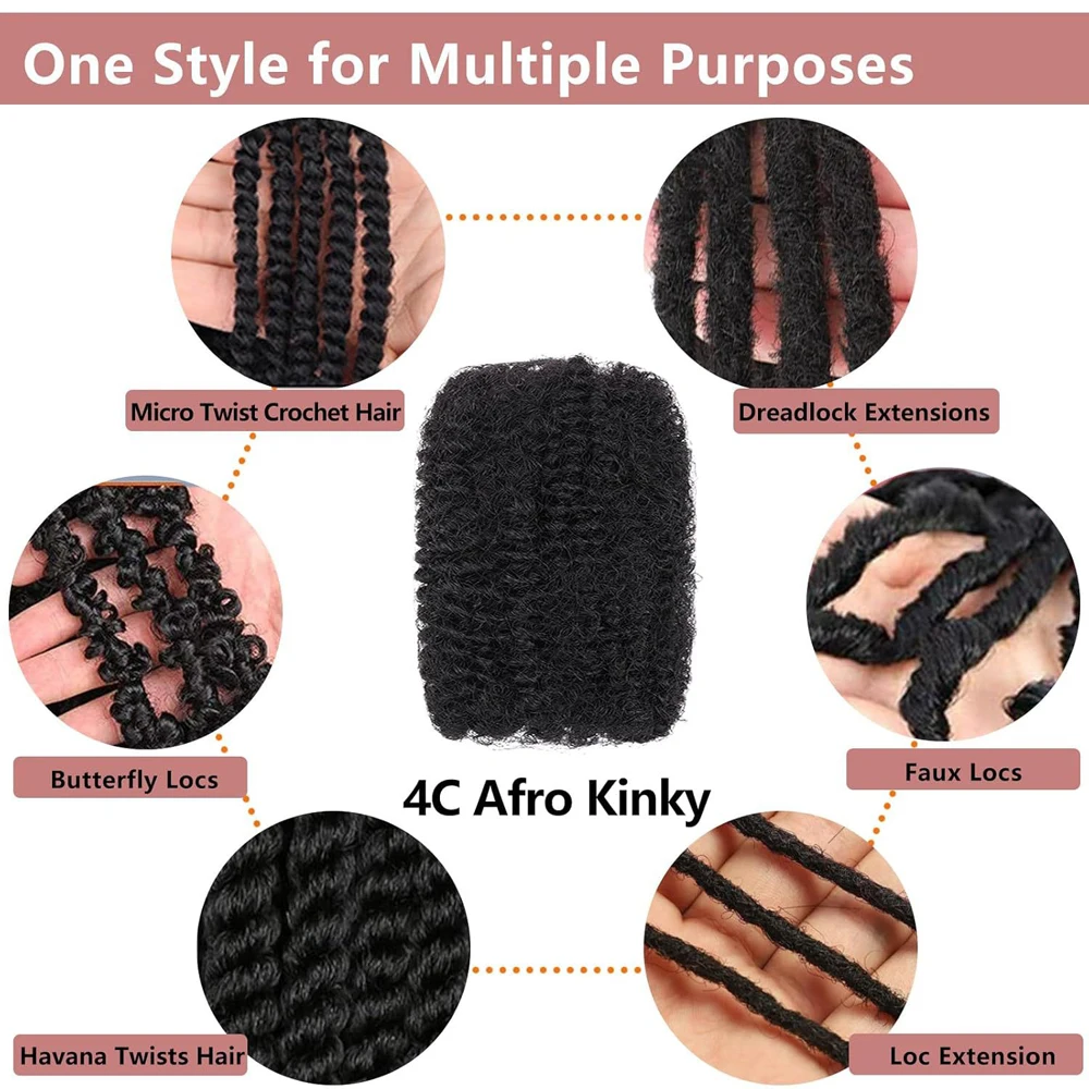 10-18 Inch Human Hair Afro Kinky Bulk Dreadlock 50g/PC Brazilian Remy Hair Bulk Braiding Hair For Braiding Natural Black 4