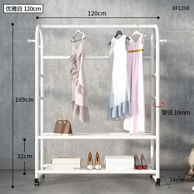 Clothes Rack Coat Rack Stand Floor Hanger Simple Clothing Rack Furniture Wardrobe Hat Stand Clothes Rack Stand Storage Shelves 120cm-White
