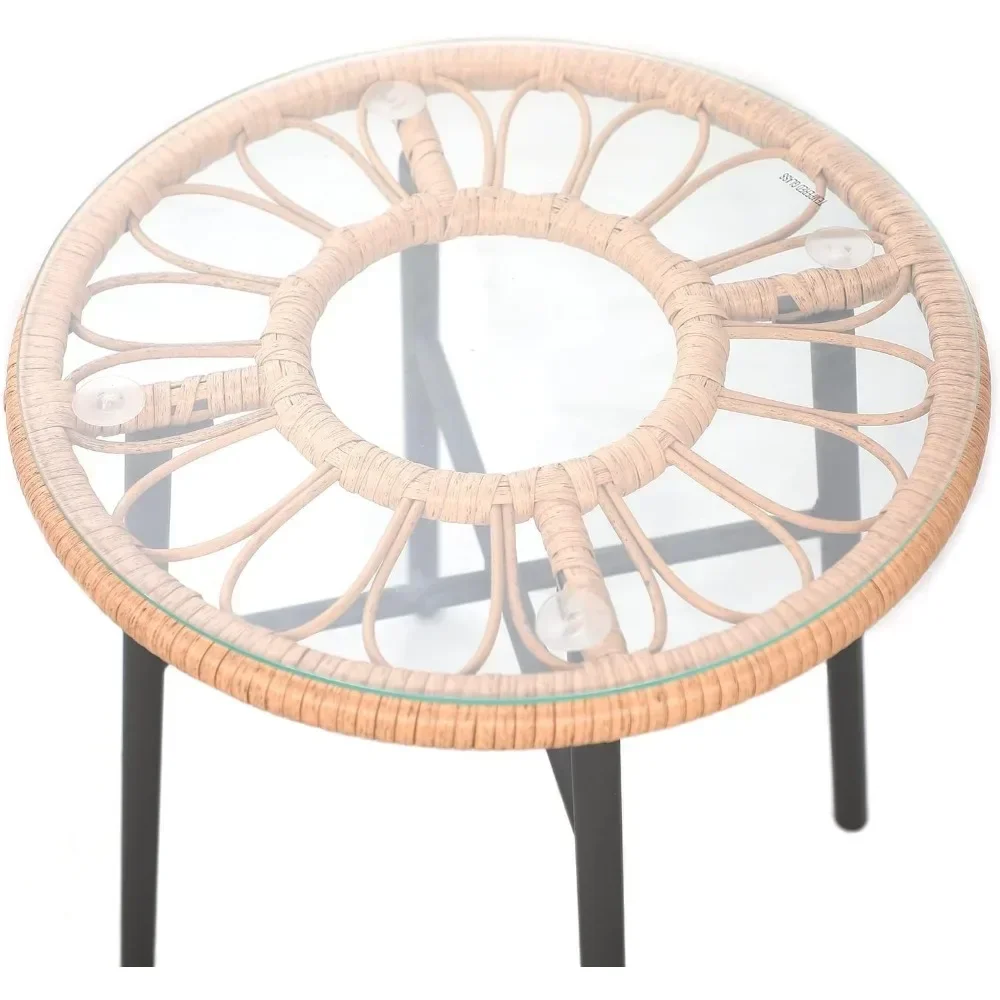 3 Pieces Outdoor Furniture Patio Bistro Set All-Weather Wicker Conversation Set with Tempered Coffee Table, Wicker Chairs