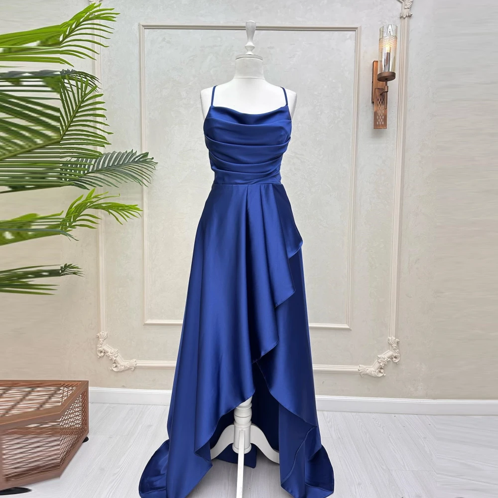 

Carolina Spaghetti Straps Evening Dresses فساتين سهرة Women's Sleeveless High Low Satin Prom Dresses Formal Occasion Party