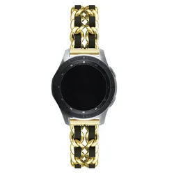 Luxurious Leather and Metal Watch Bracelet - 20mm/22mm Band for 22mm watch band (16 gold black)