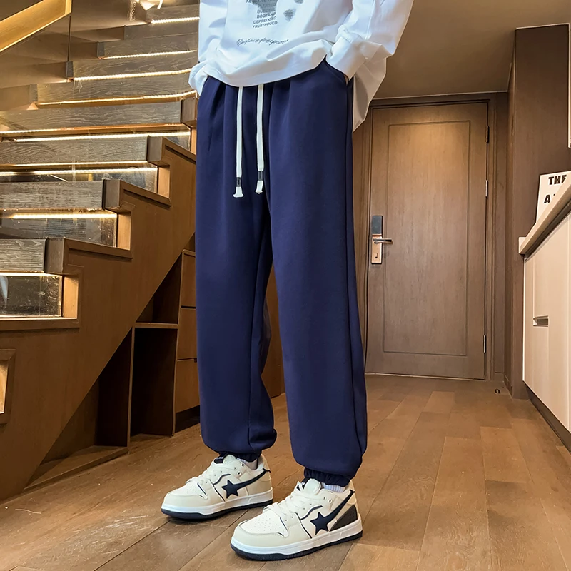 Fashion Trends Autumn and Winter Men's Sweatpants Sportswear Straight Casual Loose Track Pants Male Thermal Velvet Trousers