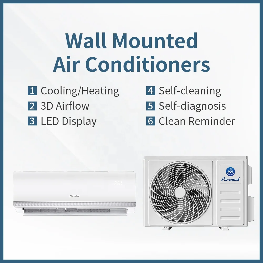 Puremind High Quality 9000btu 12000Btu Split Wall Mounted Air Conditioner R410A R32 Inverter Cooling Fast  Wifi Control OEM 3
