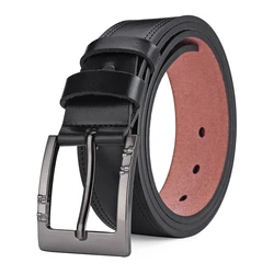 Men's High-Quality Genuine Leather Buckle Belt - Casual & Business Fashion - 130cm (Black)