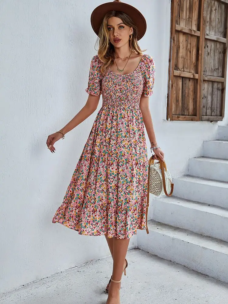 Midi Floral Vestido Midi Boho Bohemia Print Dress Women 2025 New