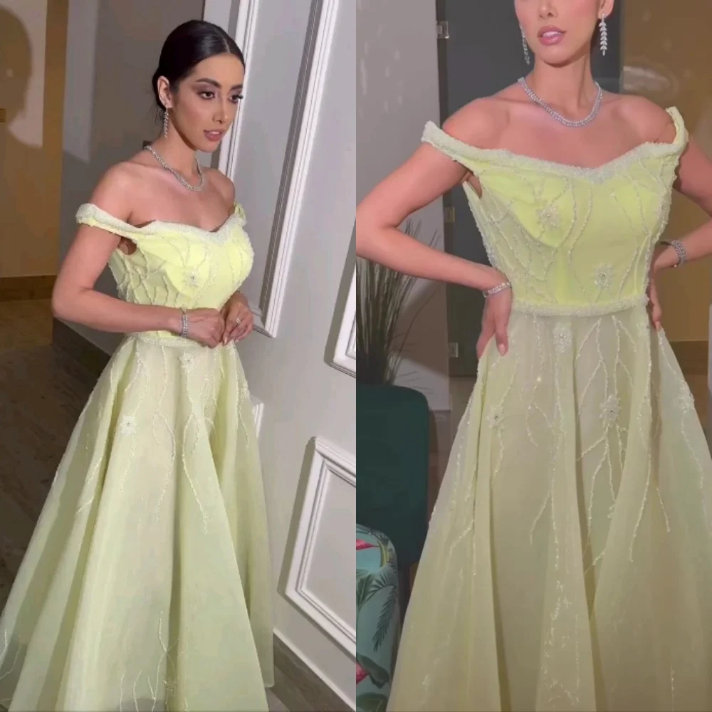 

Yipeisha Fashion Off-the-shoulder A-line Floor Length Dresses Rhinestone Organza Customized Saudi Arabia