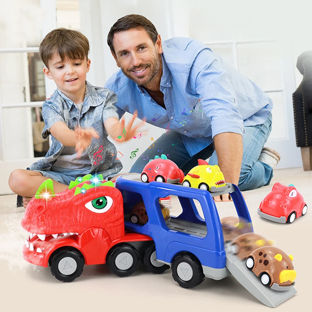 Spray Elettrico Dinosaur Car Tyrannosaurus Rex Double-Deck Transport Car Dinosaur Toy Car Set Giocattoli Per Bambini Regali Per Ragazzo B129