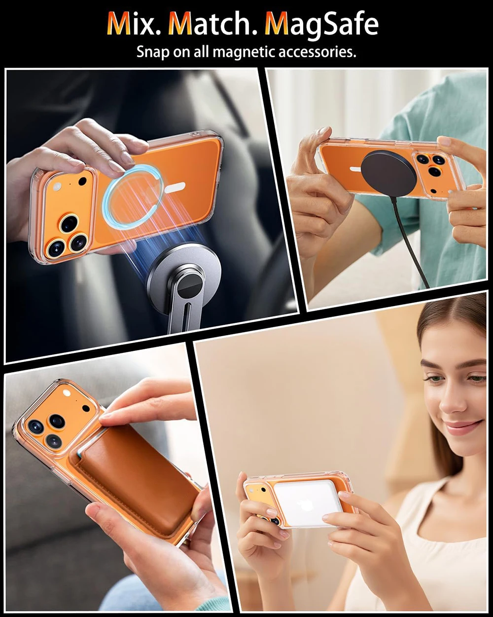 Magnetic Magsafe Phone Case with Screen and Lens Protectors, Wireless Charging Compatible