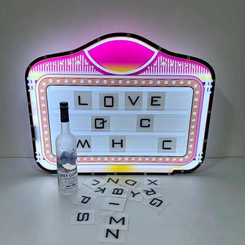 Shiny Party Decoration Bottle Presenter Board Sign KTV Customzed Neon Billboard For Nightclub Bar Decor