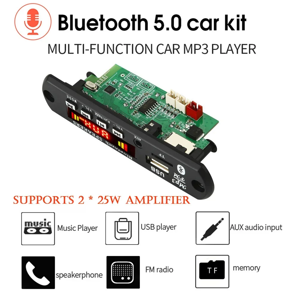 12V 50W Amplifier Bluetooth 5.0 MP3 Player Decoder Board FM Radio TF USB 3.5mm AUX Module Bluetooth Receiver Car kit Audio V20