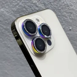 Diamond Flash Glitter Brick Camera Lens Protector with Metal Ring Finish - 15pro (3pcs (Dazzling)