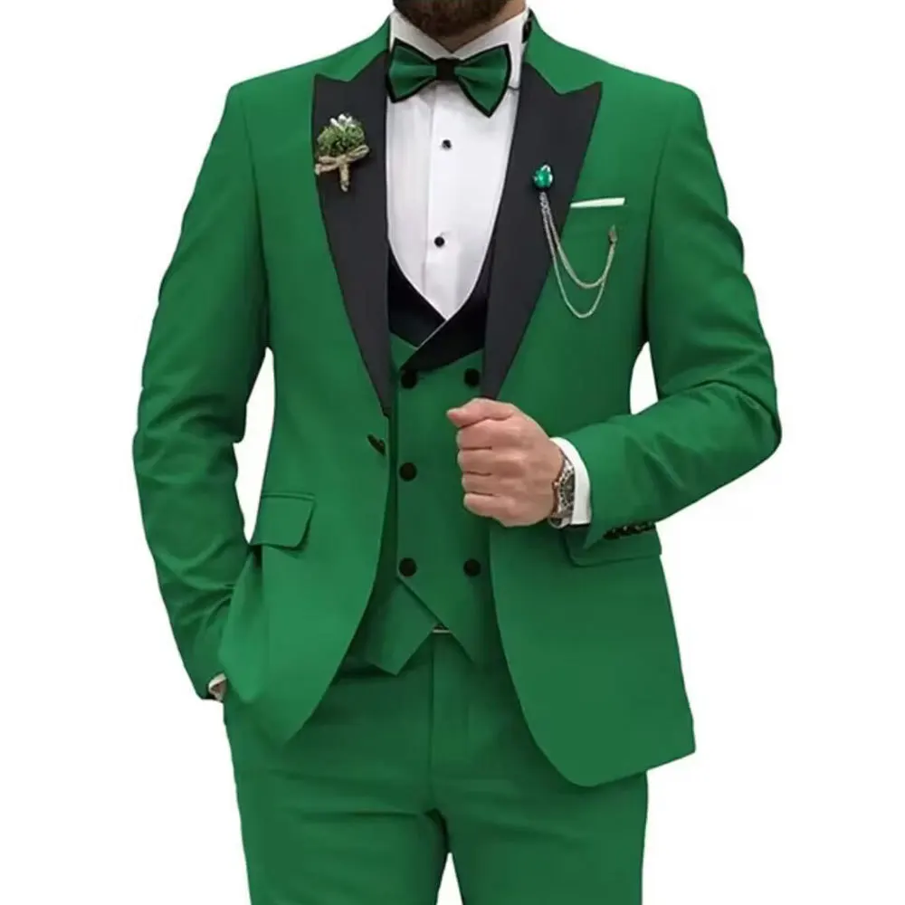Hight Quality Men Suit 3 Piece Elegant Groom Wedding Dress Business Banquet Fashion Blazer Male Pant Suits (Jacket+Vest+Trouser)