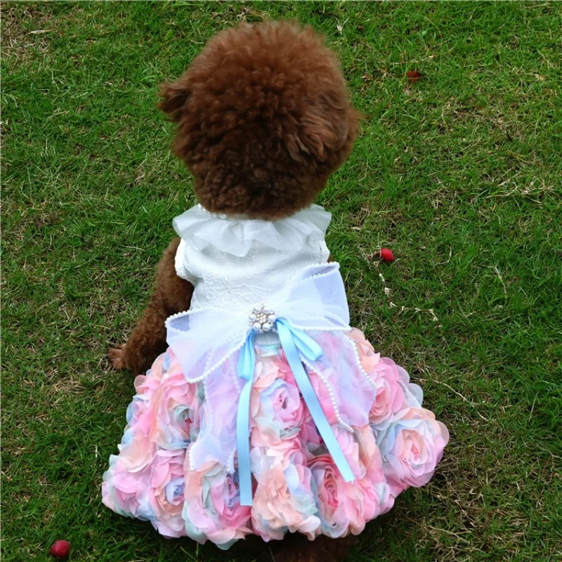 New Pet Three-dimensional Chiffon Flower Skirt Spring Summer Pet Dog and Cat Clothes Teddy Bichon Pomeranian Small Dog