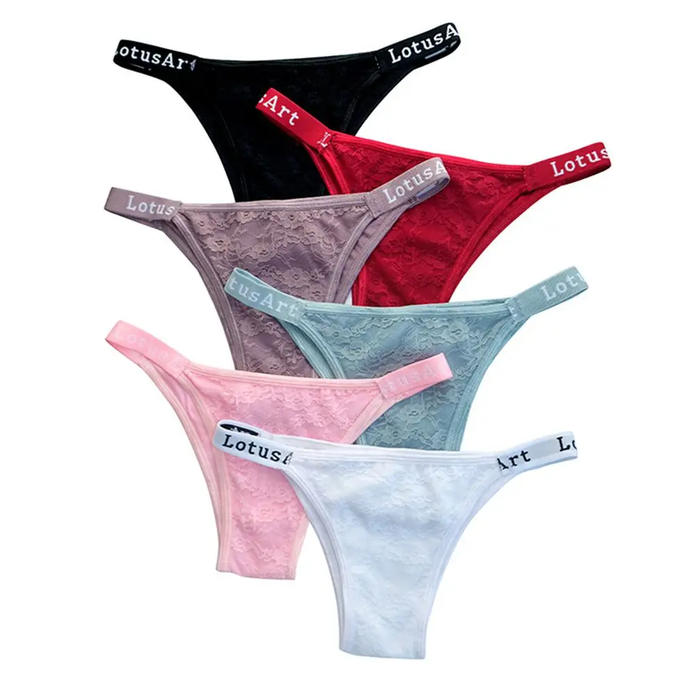 

Fitness Seamless Girls Lace Letter Cotton Crotch Low-Waist Thong Korean Style Underwear T-Shaped Panties Women Lingerie