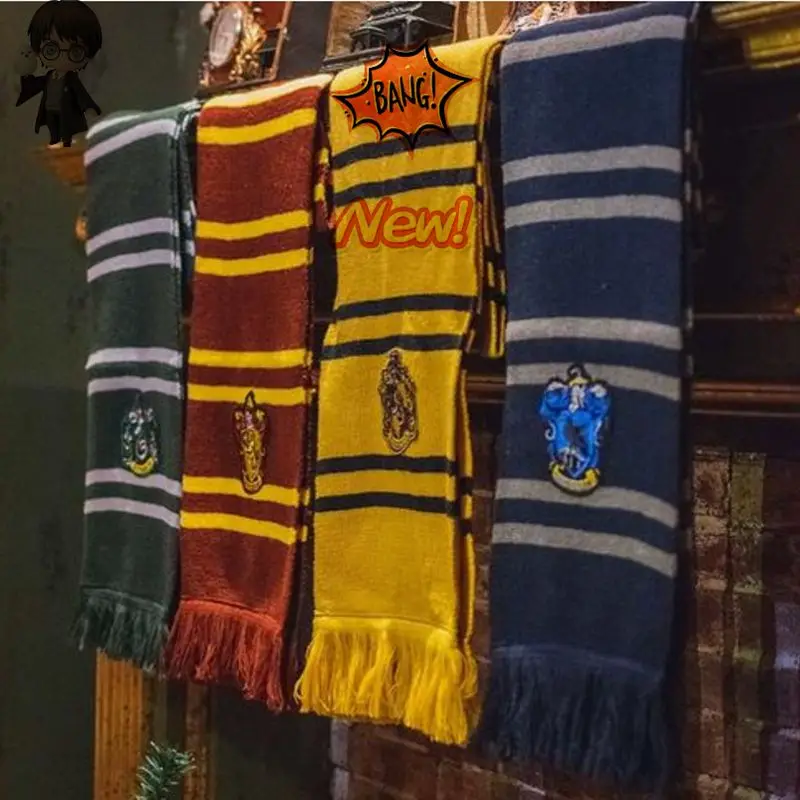 Harryy Potter Scarf Warm Thick Slytherin Hogwarts College Badge Ravenclaw Hermione Gryffindor Tassel Scarf Accessories Gifts scarf accessories knitting scarf