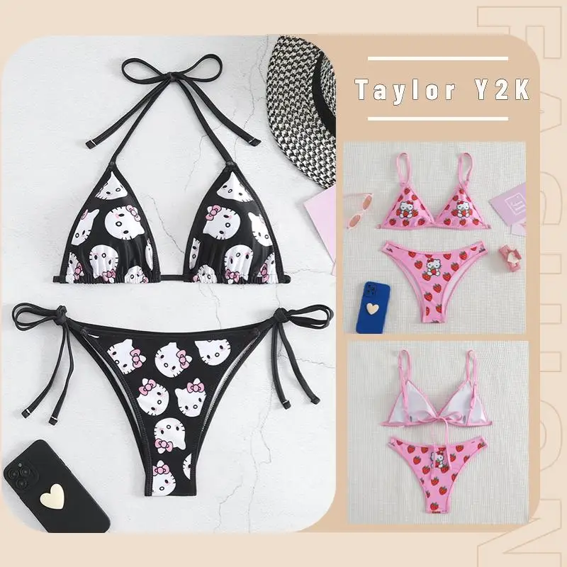 

Sanrio Hello Kitty Pants Anime Y2K Spicy Girl Bikini Fashion Comfort Small Chest Gathering Breathable Women's Underwear Bra Set