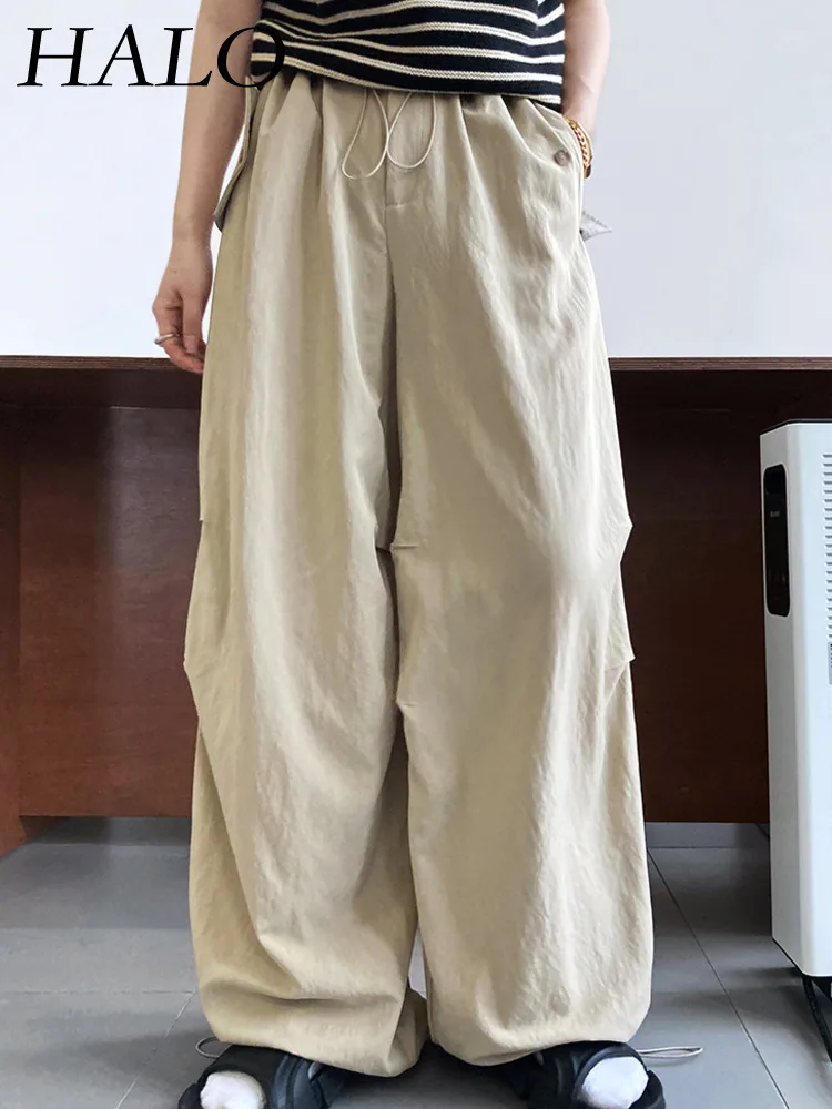 

HALO Japanese Lazy Drawstring Elastic 2024 SpringSummer High Waist Loose Silhouette Slimming Work Style Wide Leg Pants For Women