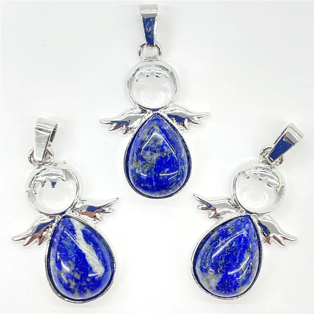 Fashion Natural Gem Stone Quartz Crystal Opal Mix pendant&Alloy angel Pendant DIY charm Jewelry Making Necklace Accessorie 12pcs 4