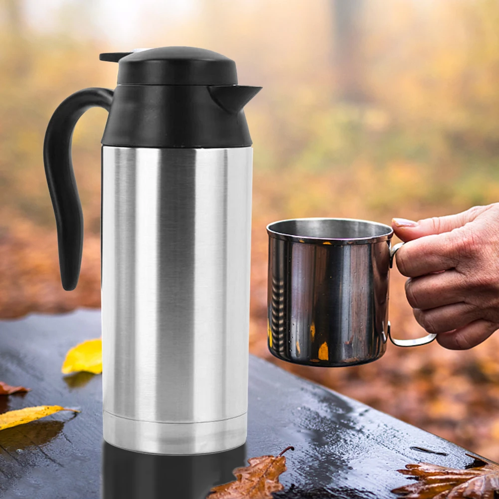 12V/24V Electric Heating Cup Kettle Stainless Steel Water Heater Bottle for Tea Coffee Drinking Travel Car Truck Kettle 750ML